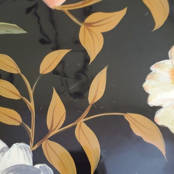 Raymond Waites Crimson Garden by Certified Int Corp Platter Black Floral Bowl - Picture 2 of 6